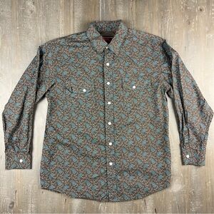Rock & Roll Denim Brown and Blue Paisley Large Modern Fit Long Sleeve Shirt